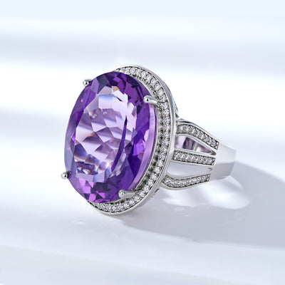 Natural Amethyst Ring Luxury Gem Jewelry Temperament S925 Silver
